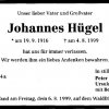 Huegel Johannes 1916-1999 Todesanzeige